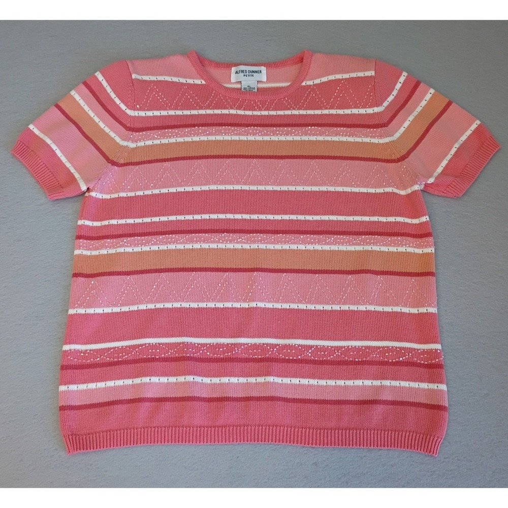 Alfred‎ Dunner Petite Large Women's Beaded Pullover Sweater Pink Shoulder Pads